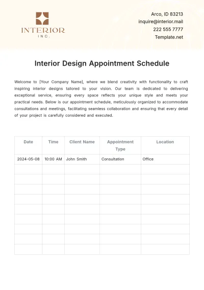 Free Interior Design Appointment Schedule Template to Edit Online