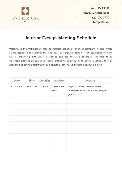 Free Interior Design Meeting Schedule Template to Edit Online