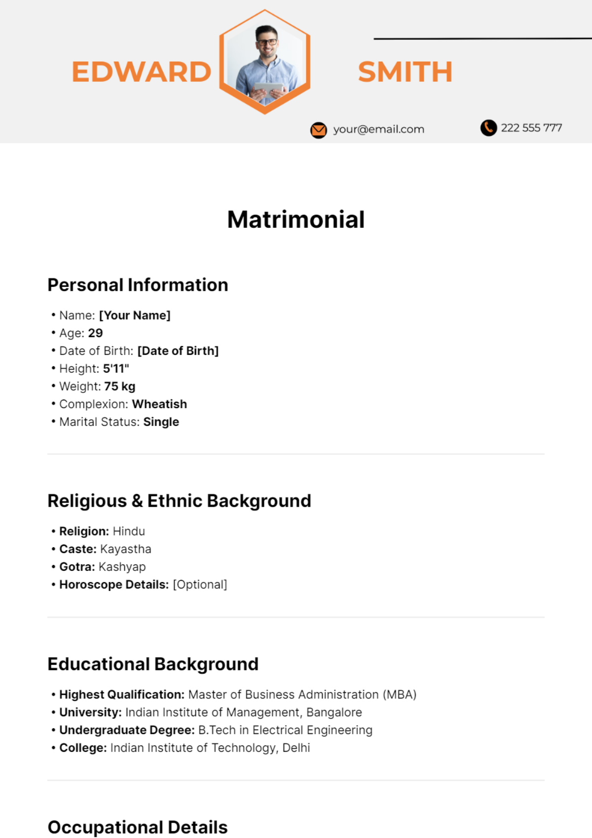 Matrimonial Biodata Template Edit Online Download Example