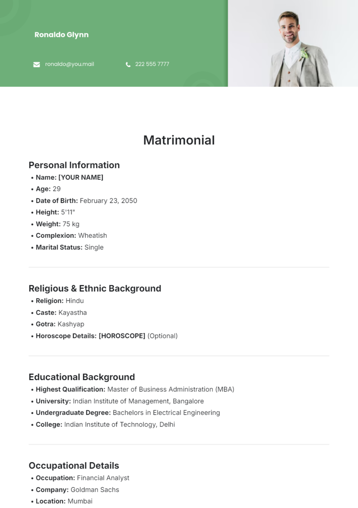 Matrimonial Biodata Template - Edit Online & Download