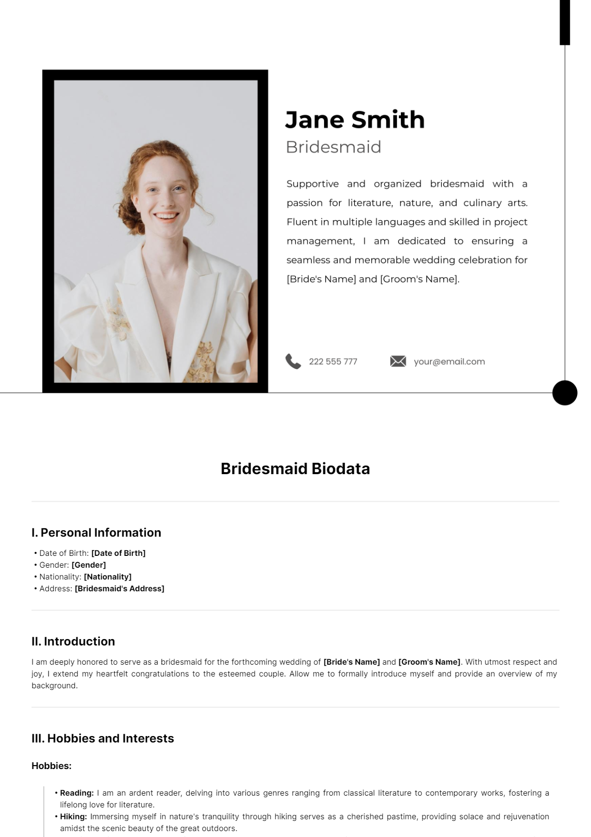 Bridesmaid Biodata Template - Edit Online & Download