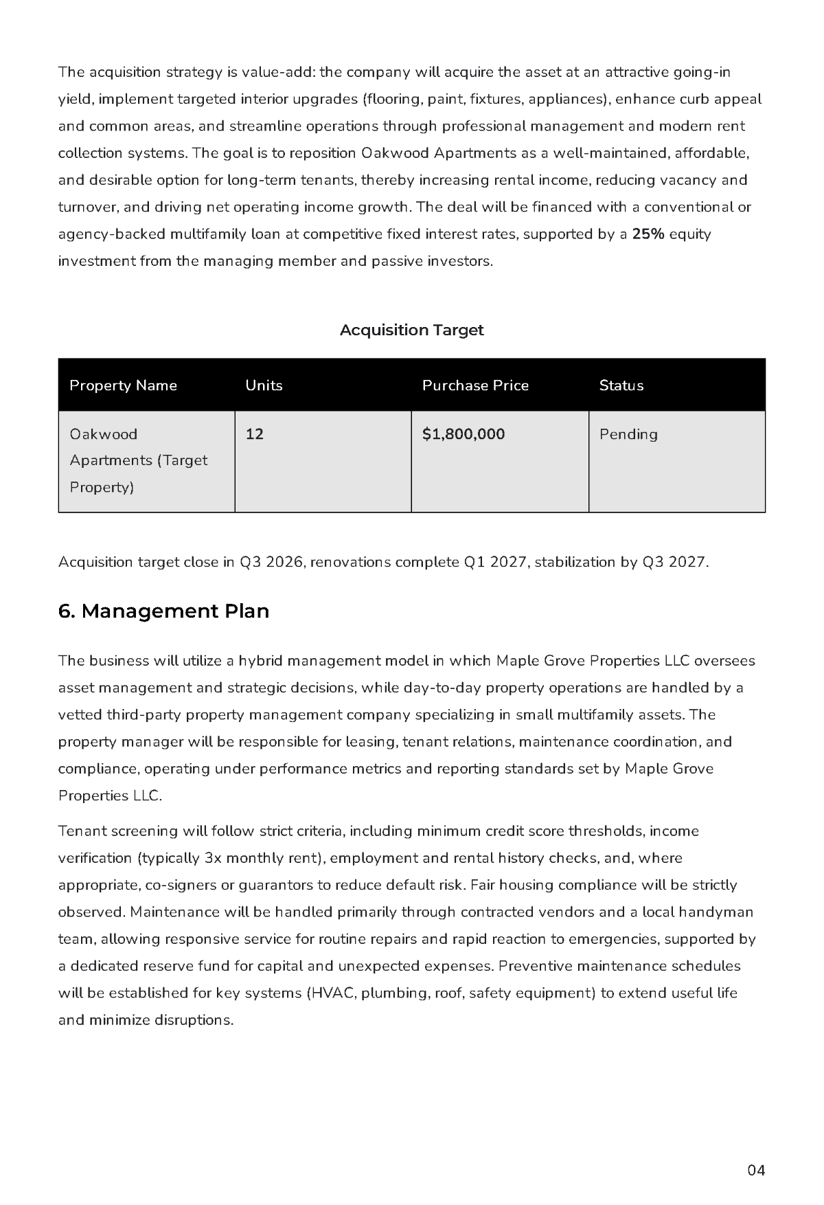 Free Rental Property Business Plan Template to Edit Online