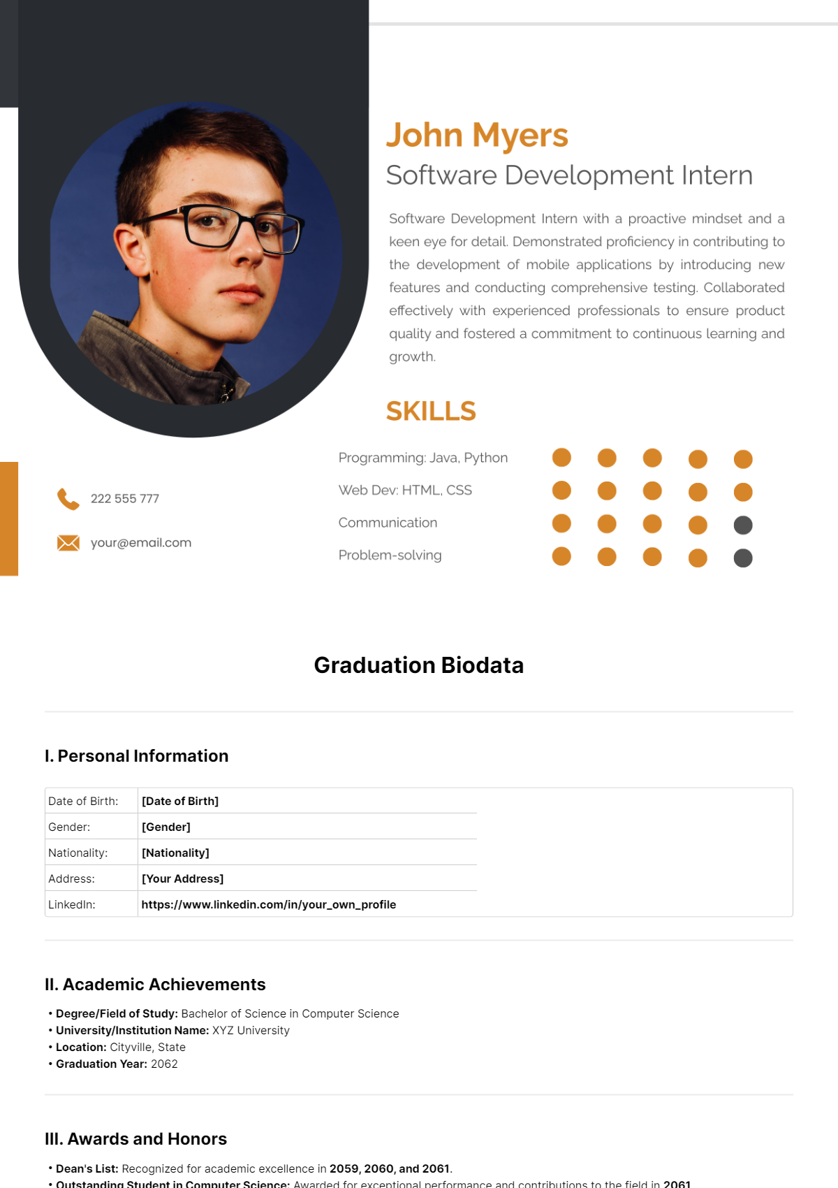 Graduation Biodata Template