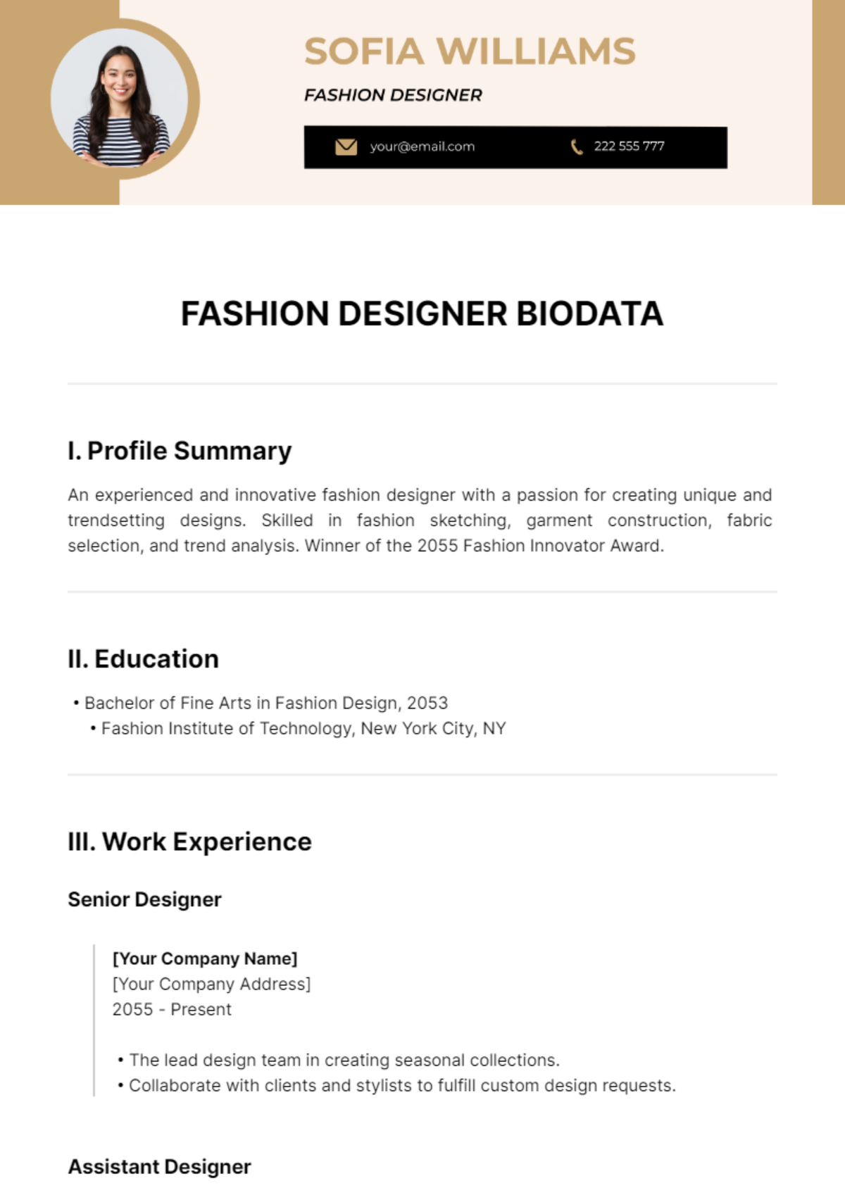 Free Fashion Designer Biodata Template - Edit Online & Download ...