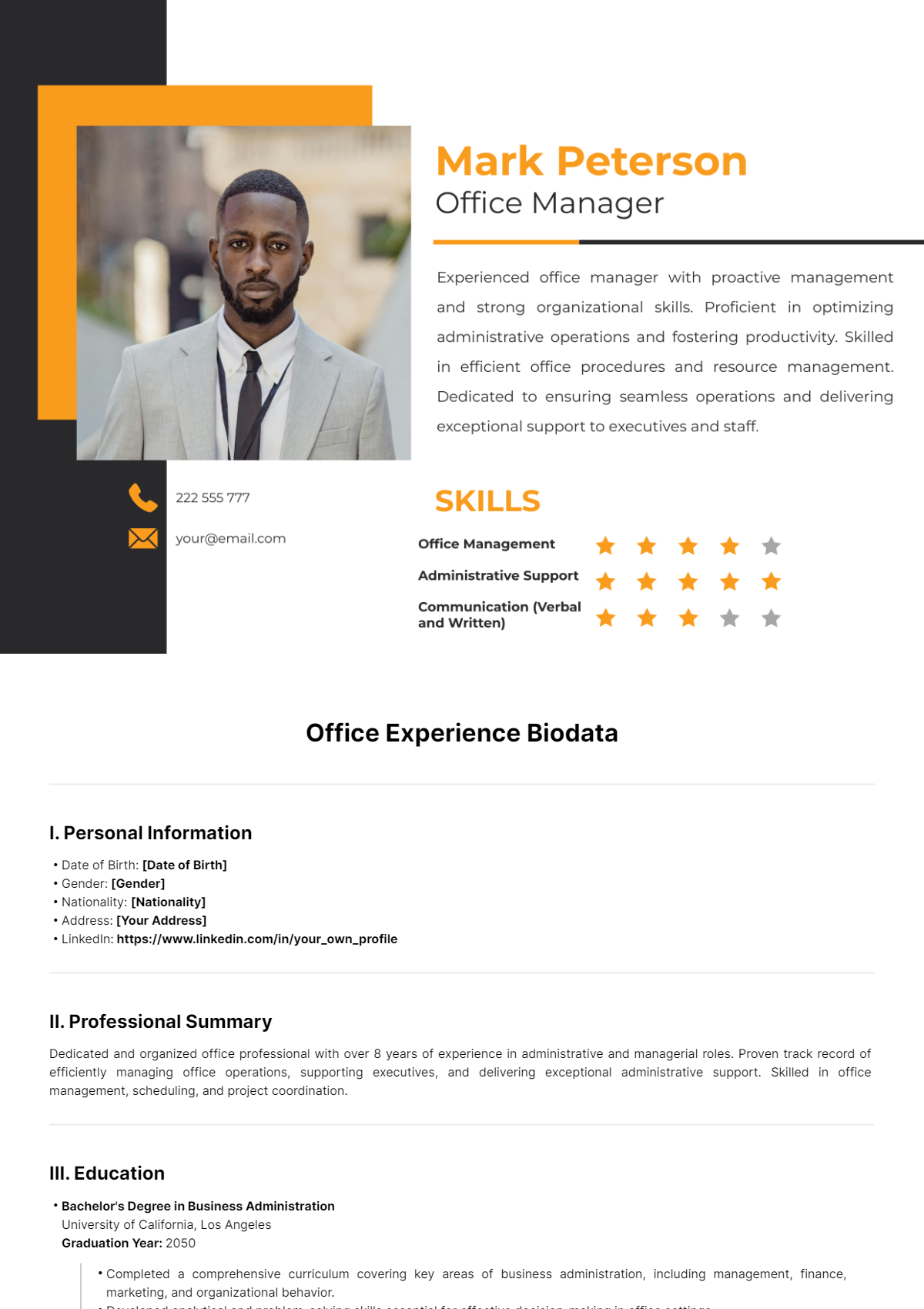 Office Experience Biodata Template - Edit Online & Download