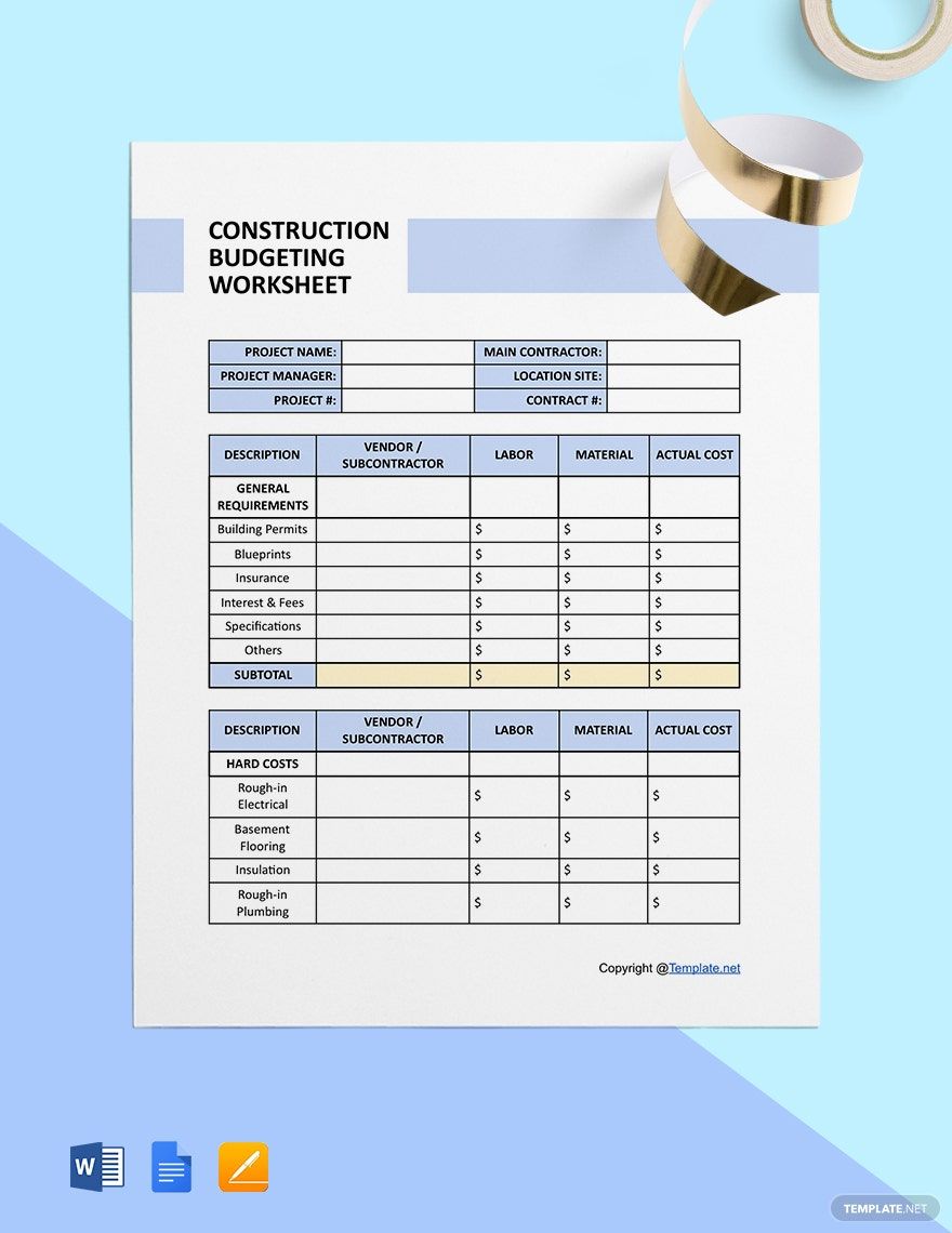 Free Simple Construction Worksheet Template