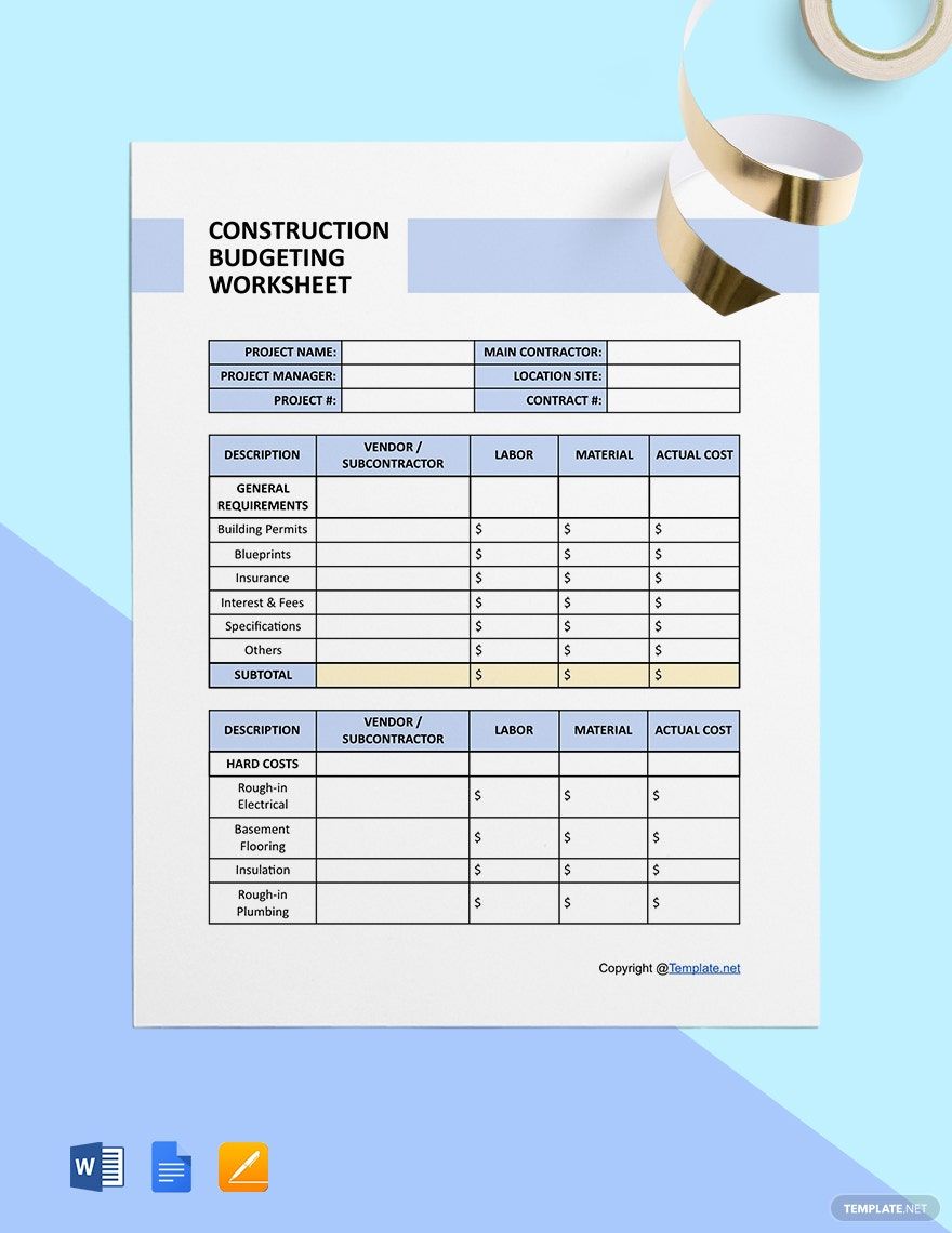 Simple Construction Worksheet Template in Word, Google Docs, Apple Pages