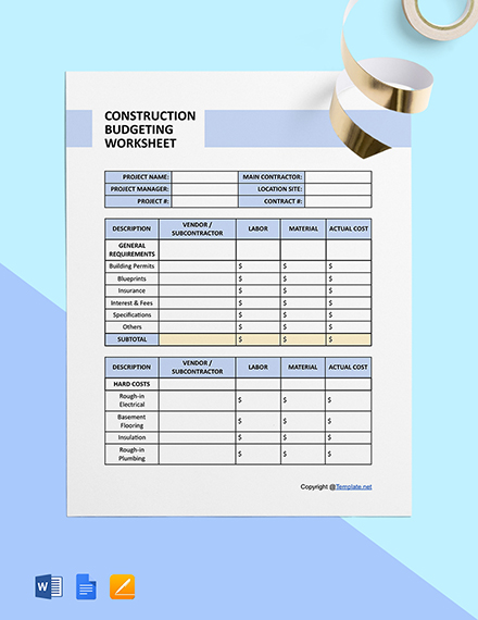 Daily Construction Worksheet Template in Excel, Word, Apple Numbers