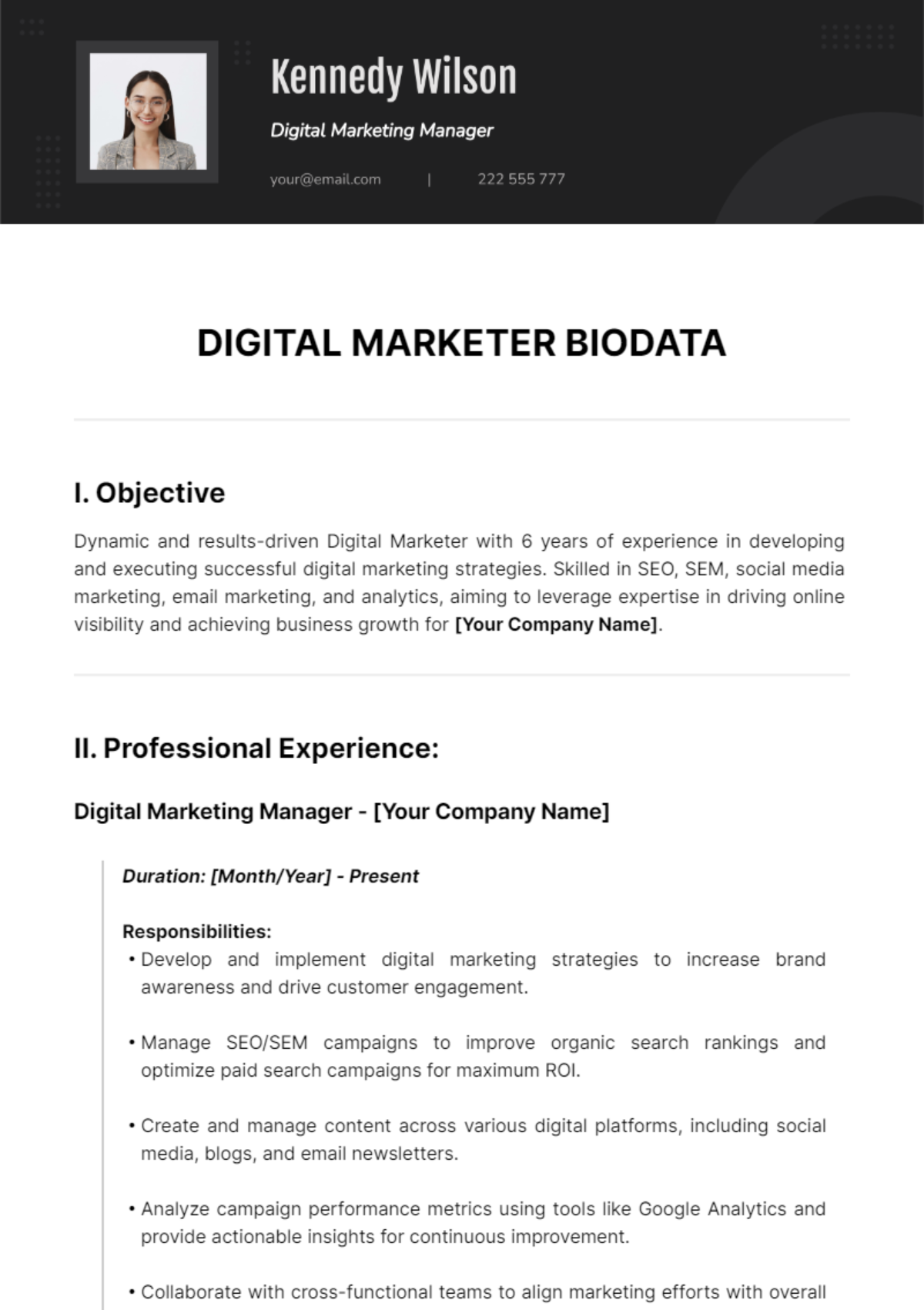 Digital Marketer Biodata Template - Edit Online & Download