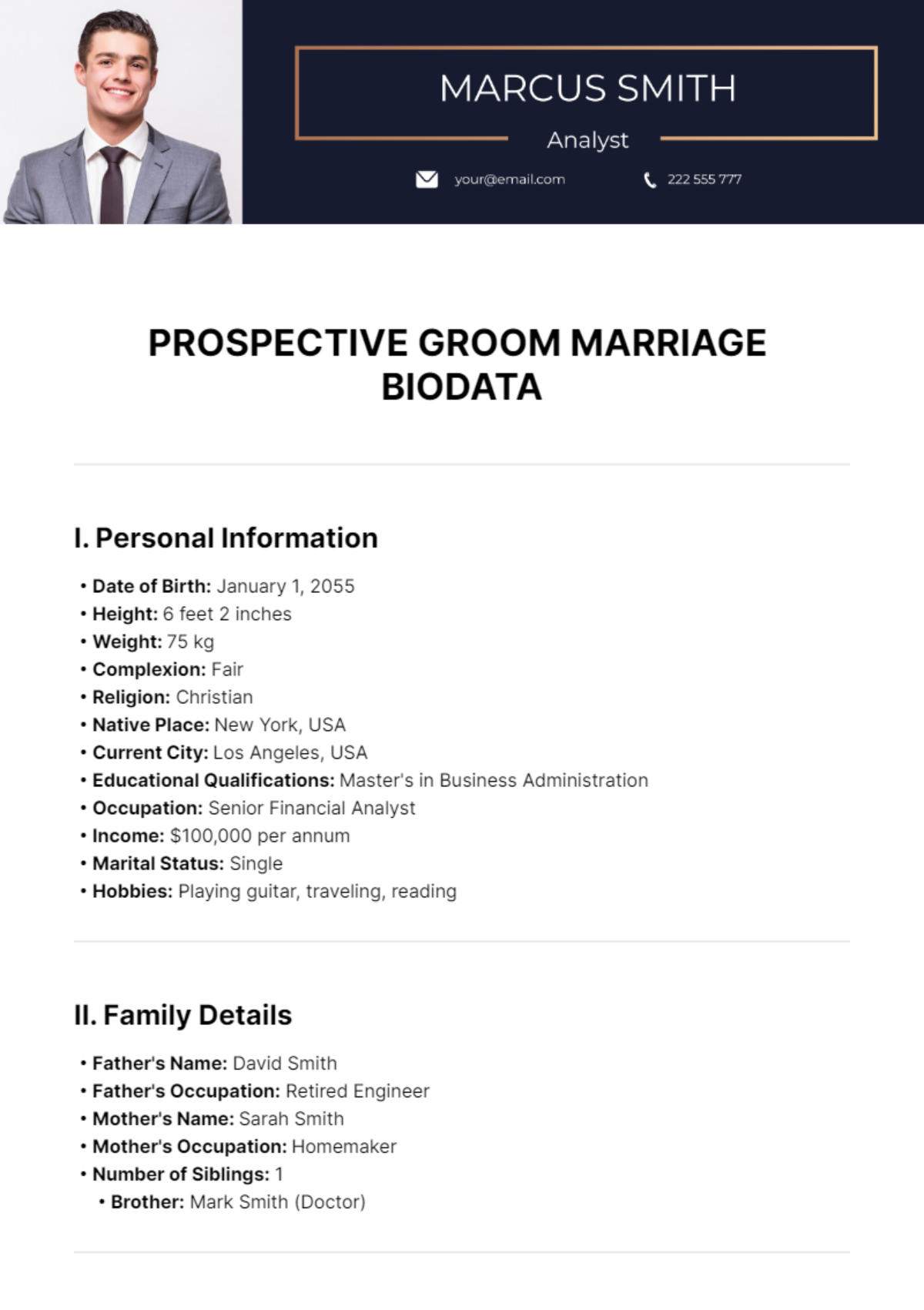 Free Prospective Groom Marriage Biodata Template - Edit Online ...