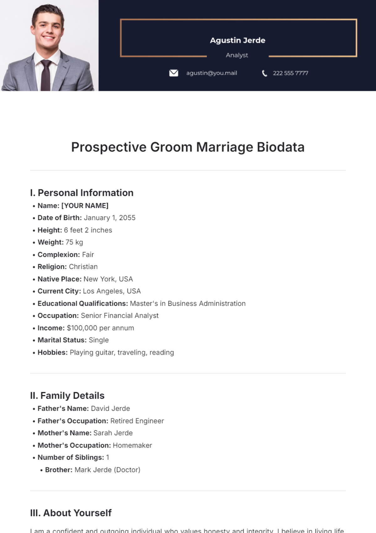 Prospective Groom Marriage Biodata Template - Edit Online & Download