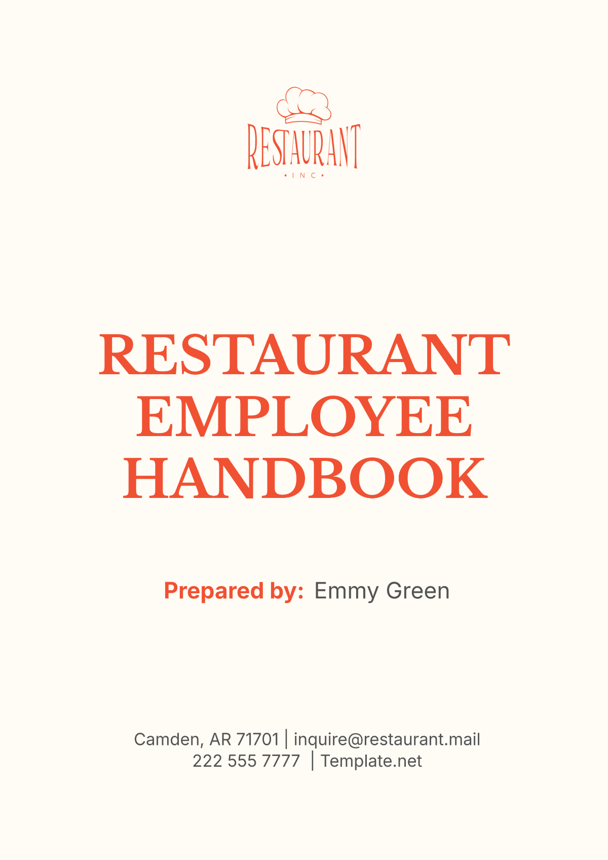 Restaurant Employee Handbook Template - Edit Online & Download