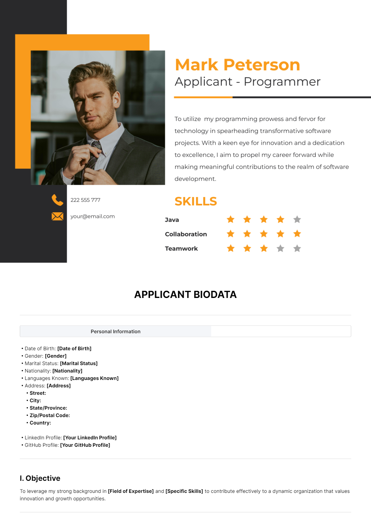 Applicant Biodata Template - Edit Online & Download