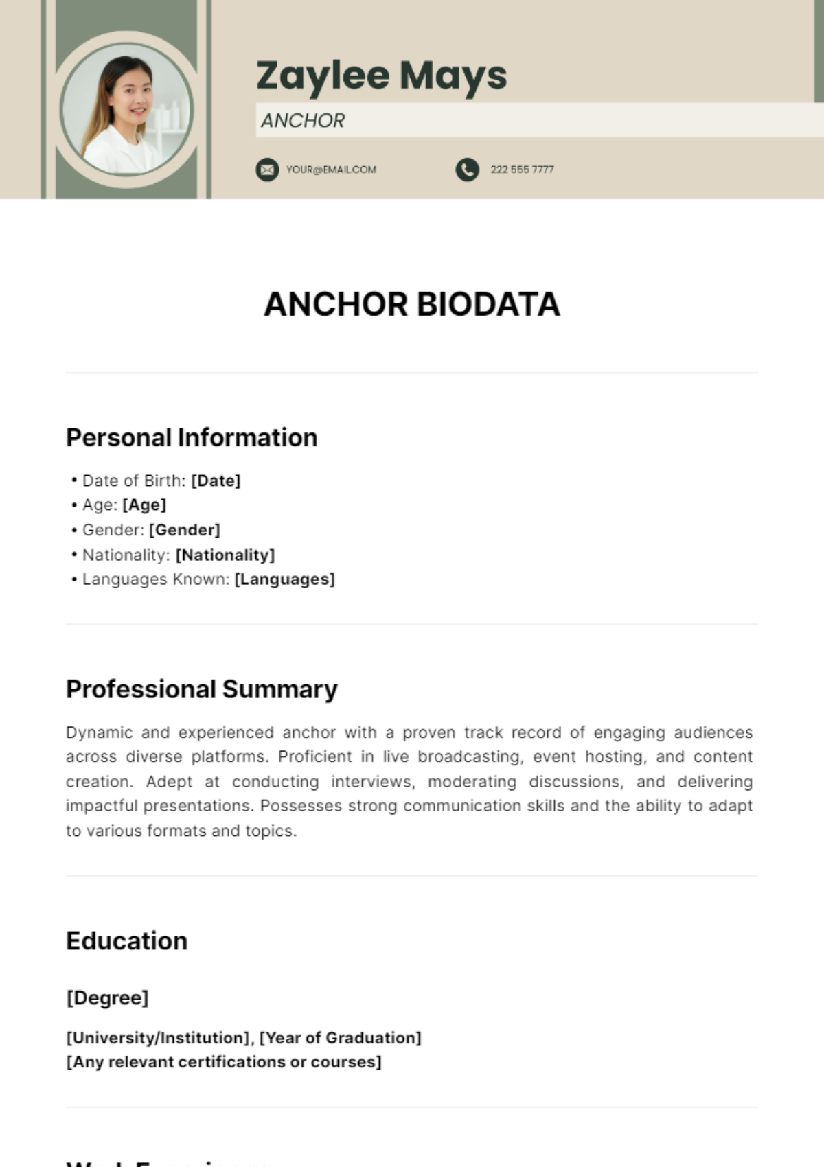 Anchor Biodata Template - Edit Online & Download