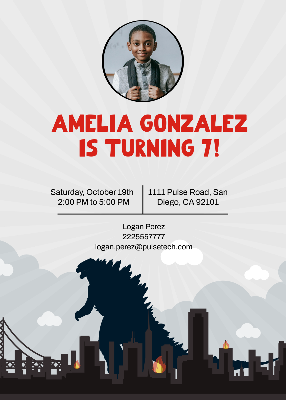 Godzilla Birthday Invitation
