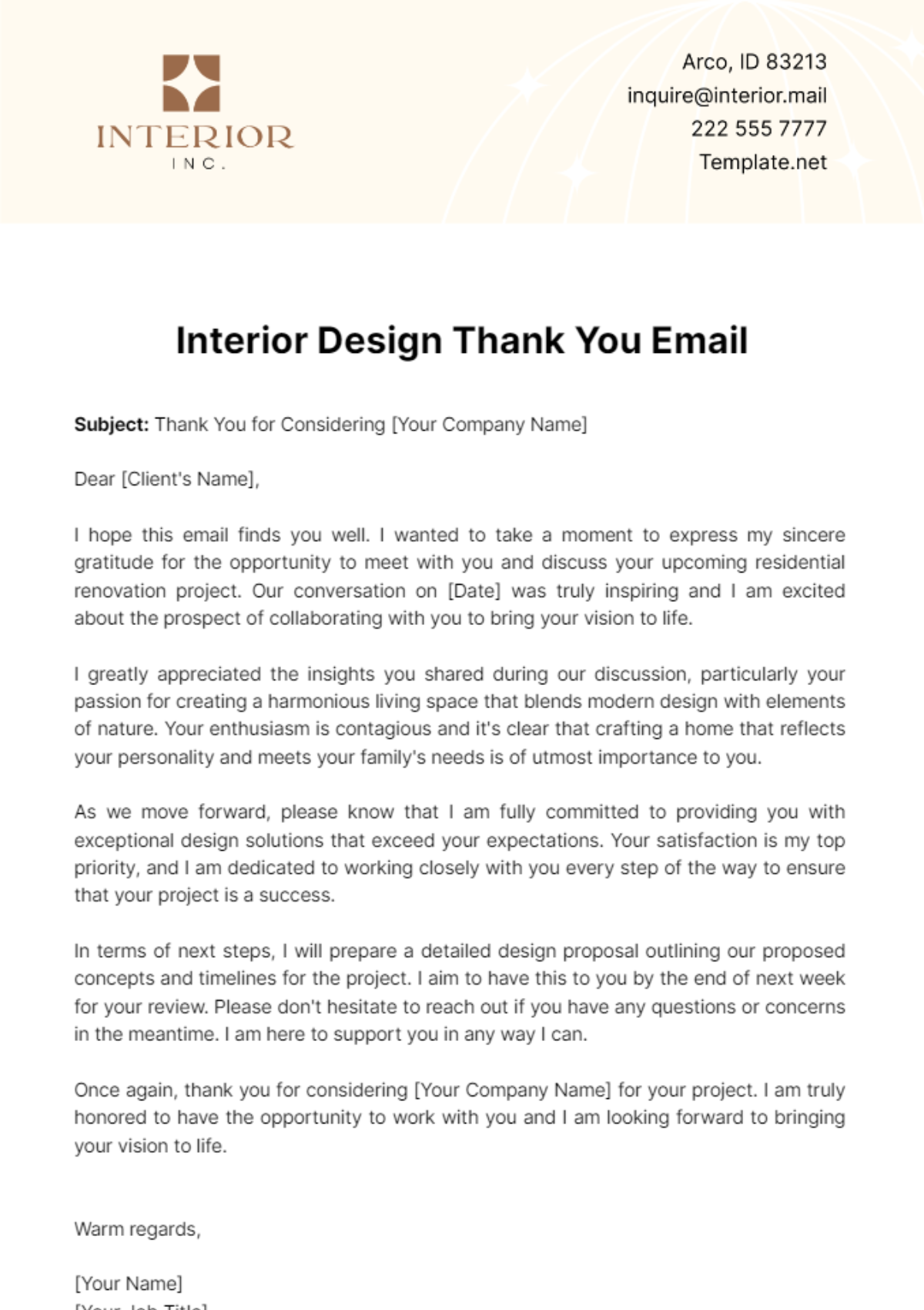 Interior Design Thank You Email Template - Edit Online & Download