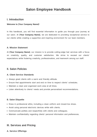 Free Colorful Salon Handbook Template to Edit Online
