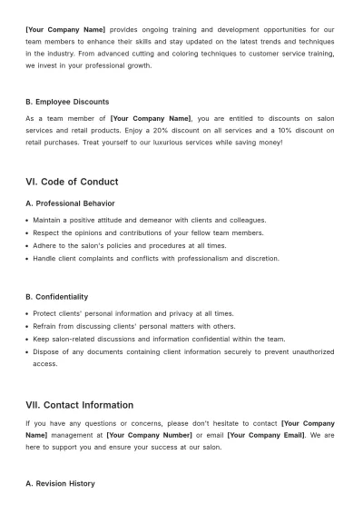 Free Colorful Salon Handbook Template to Edit Online