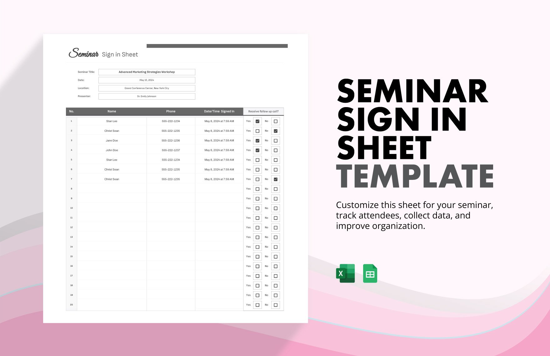 Seminar Sign in Sheet Template in Excel, Google Sheets