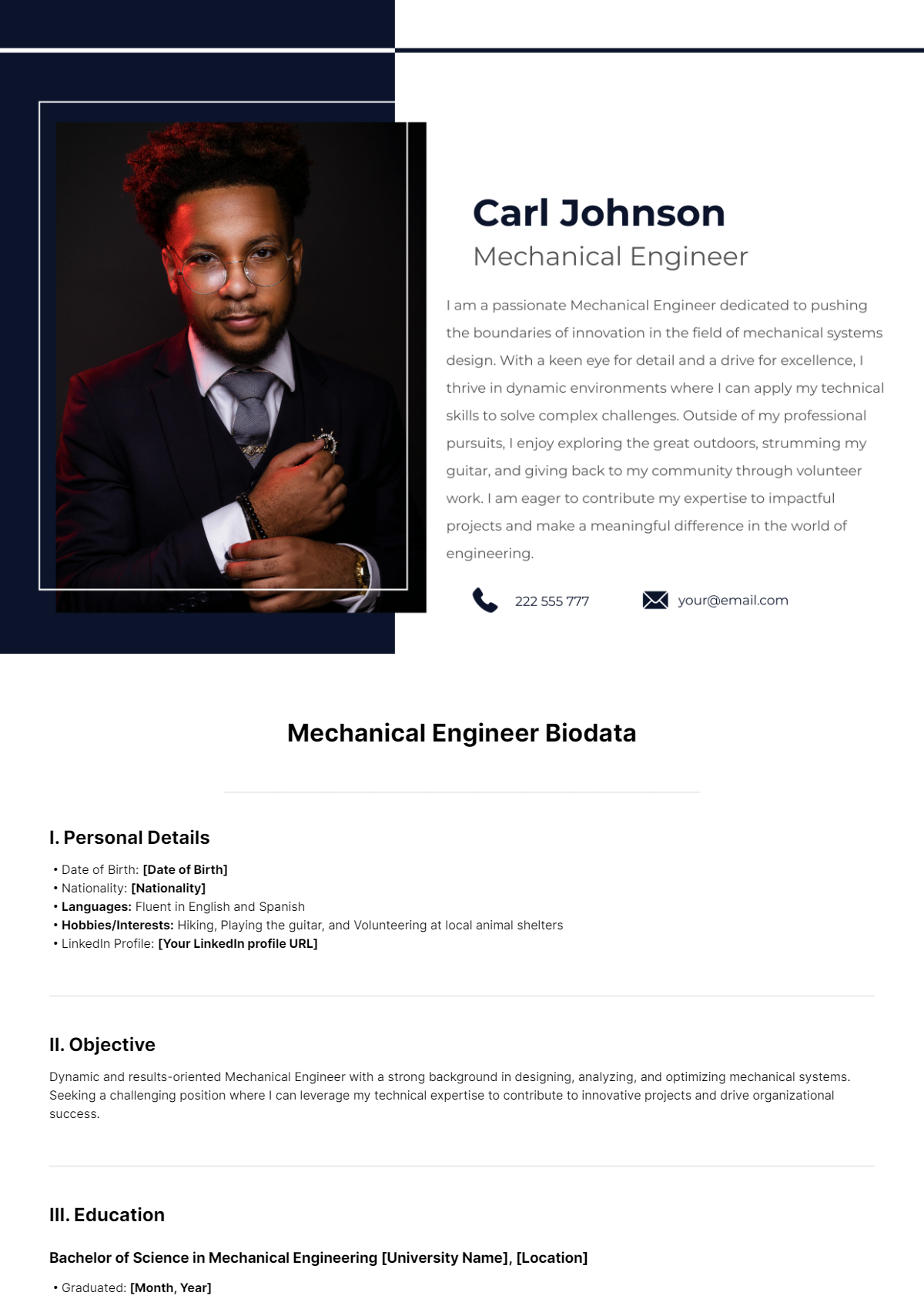 Mechanical Engineer Biodata Template - Edit Online & Download