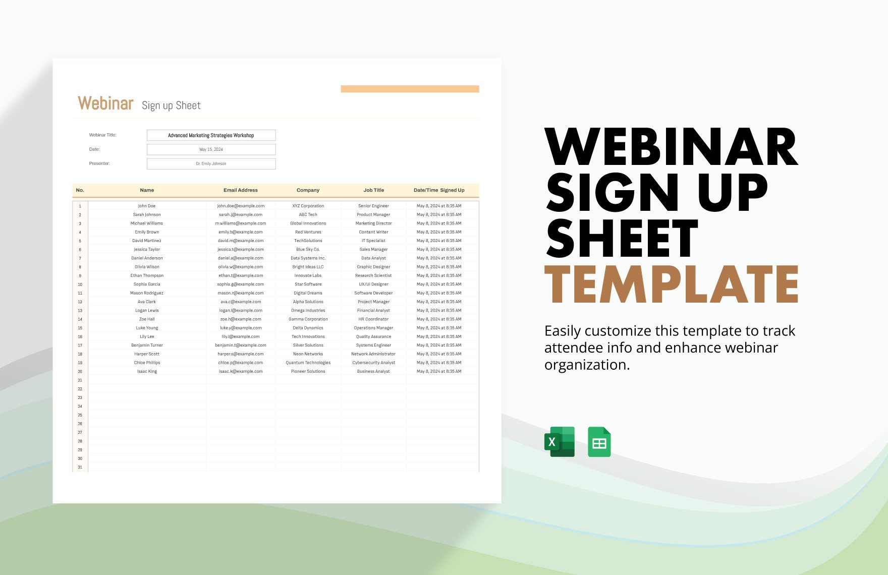 Webinar Sign up Sheet Template in Excel, Google Sheets