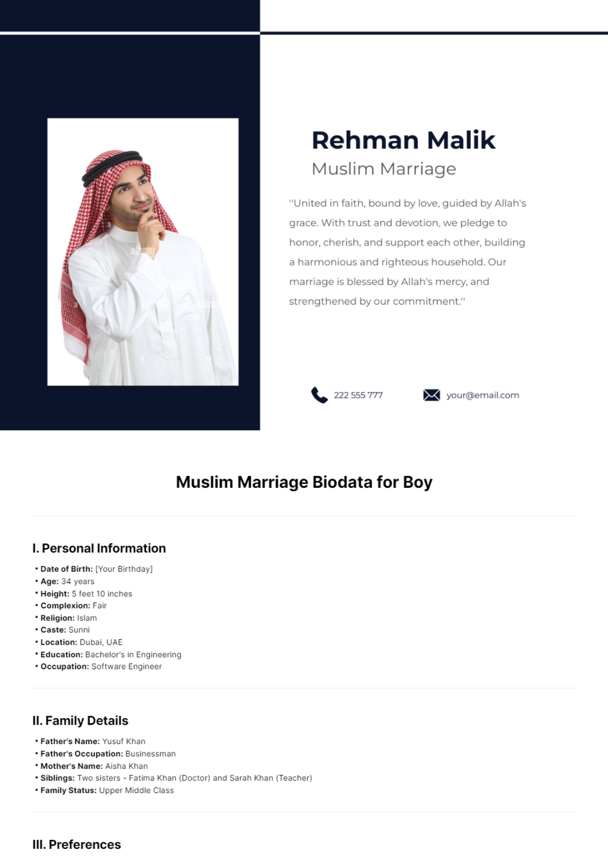 Muslim Marriage Biodata For Boy Template - Edit Online & Download