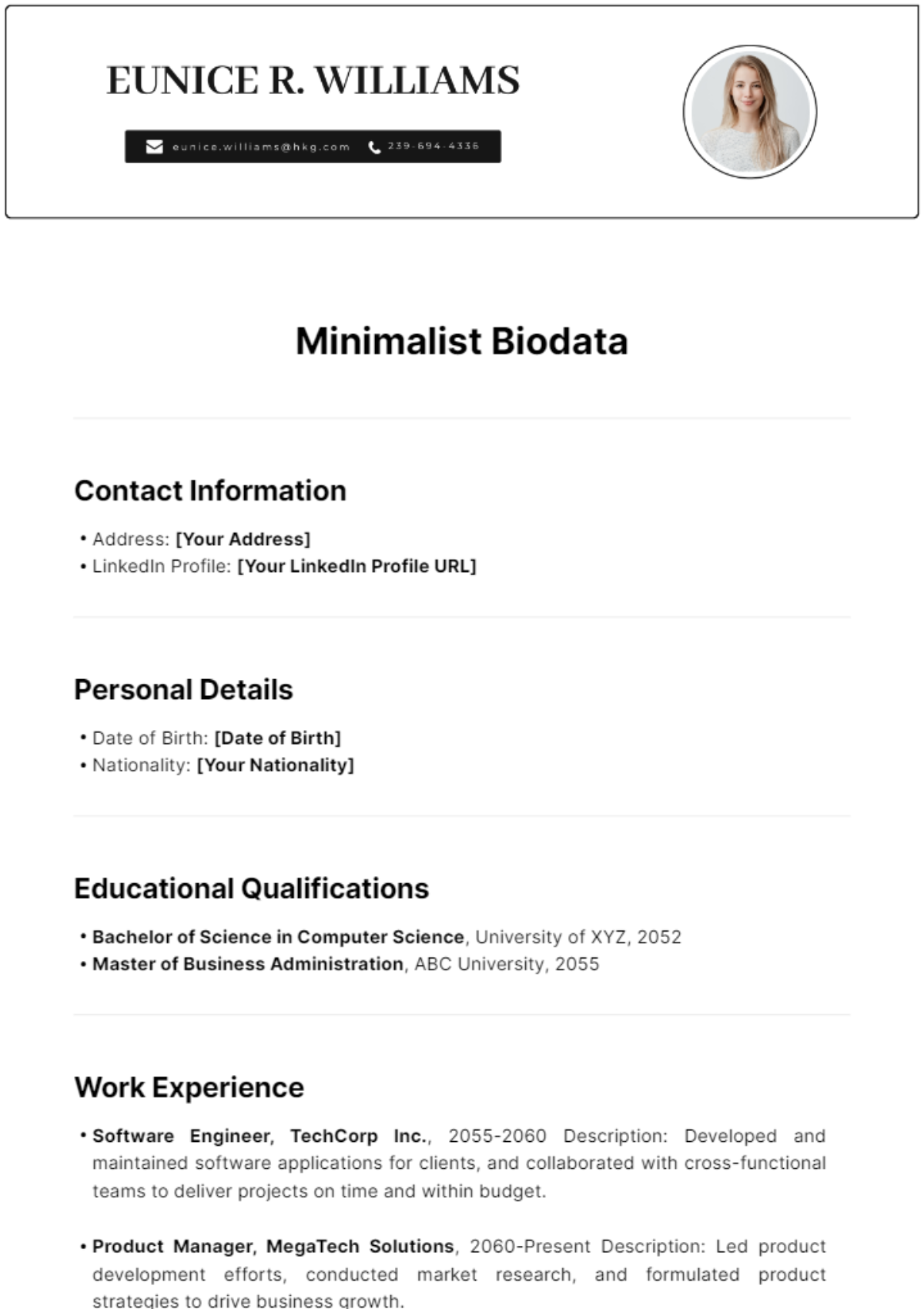 Free Biodata Templates to Edit Online & Print