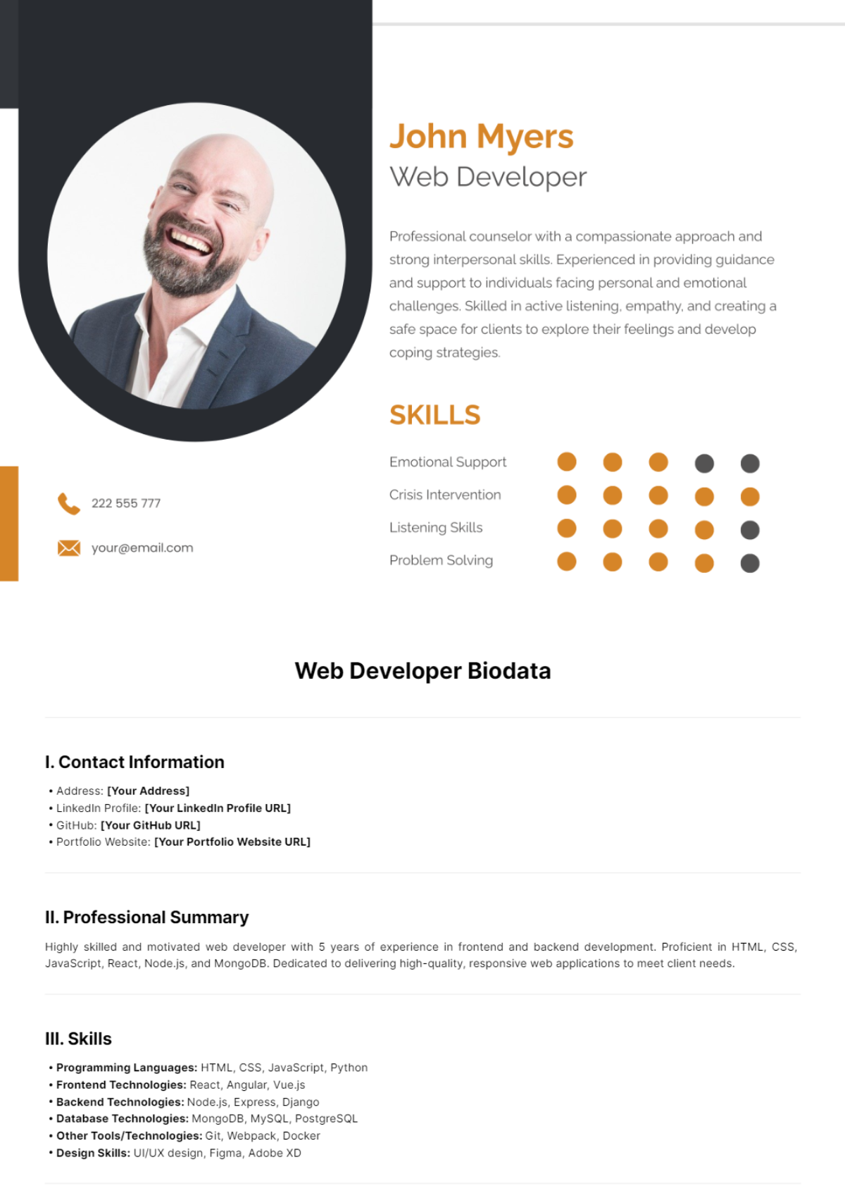 Web Developer Biodata Template - Edit Online & Download