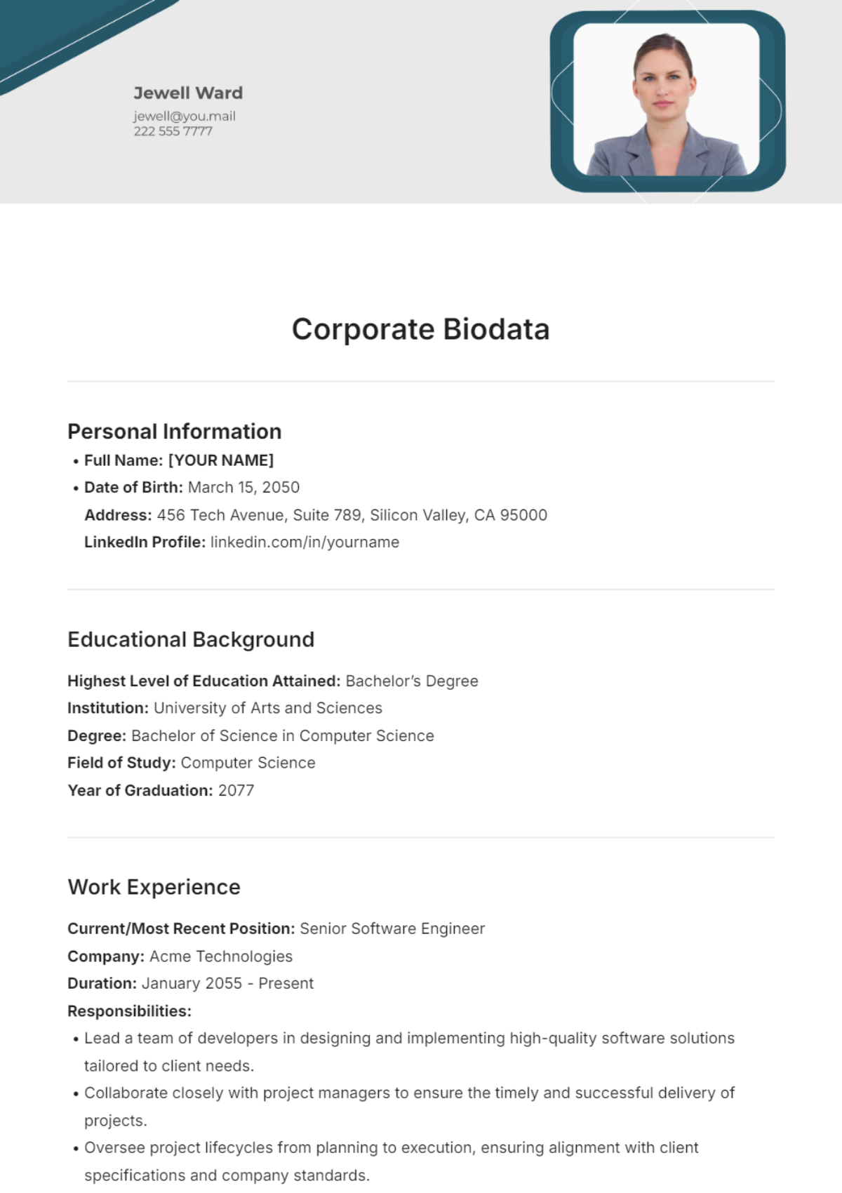 Corporate Biodata Template