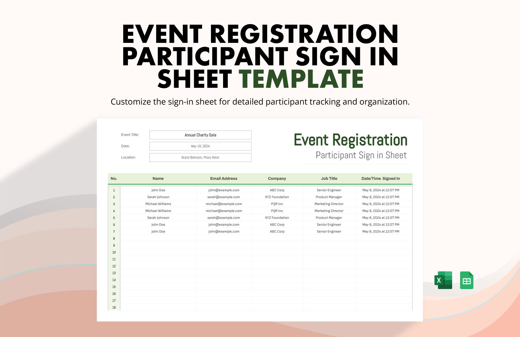 Free Event Registration Participant Sign in Sheet Template in Excel, Google Sheets