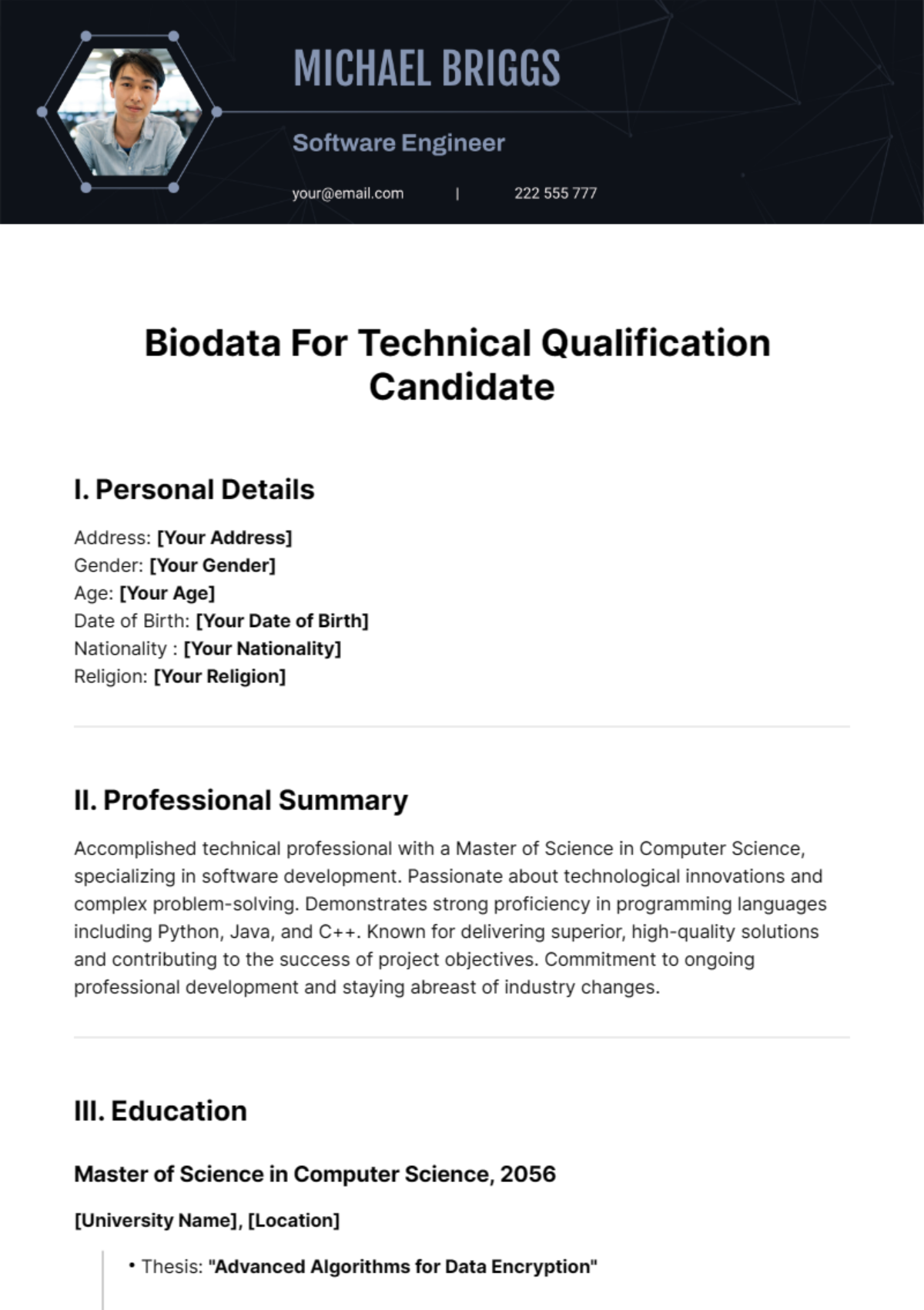 Biodata For Technical Qualification Candidate Template - Edit Online & Download