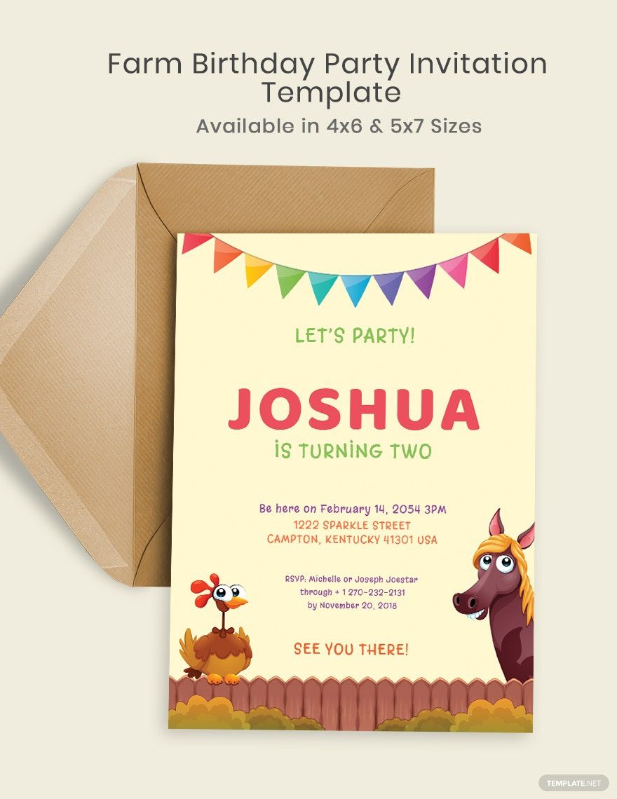 Farm Birthday Party Invitation Template in Word, Illustrator, PSD, Apple Pages, Publisher, Outlook