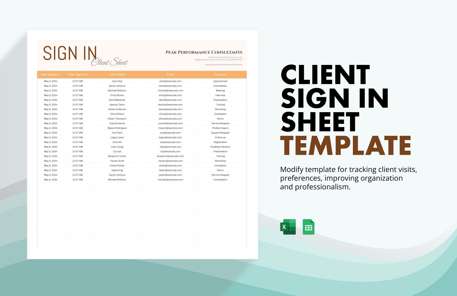 Client Sign in Sheet Template in Excel, Google Sheets