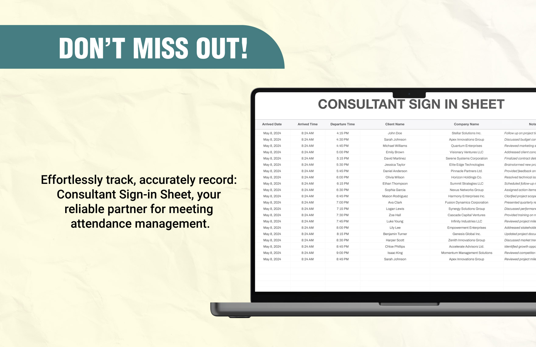 Consultant Sign in Sheet Template