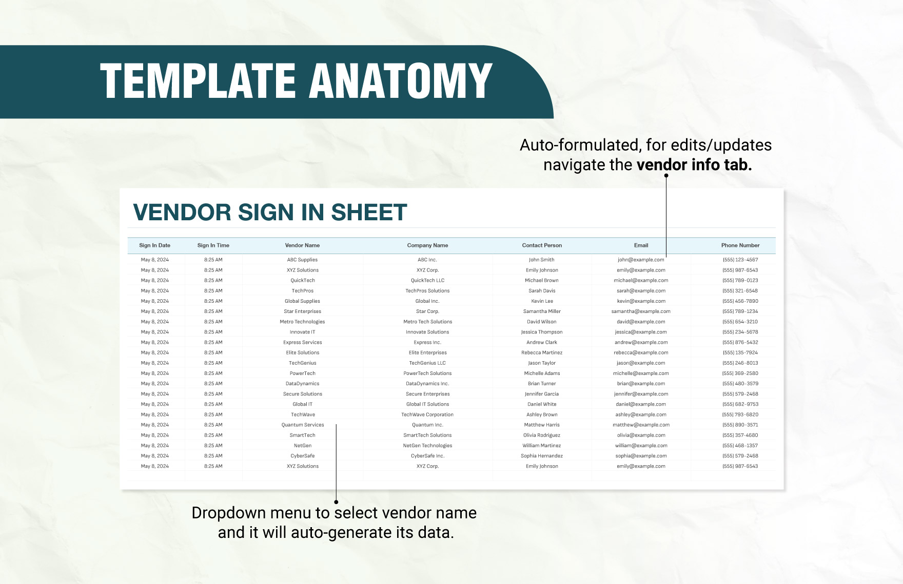 Vendor Sign in Sheet Template