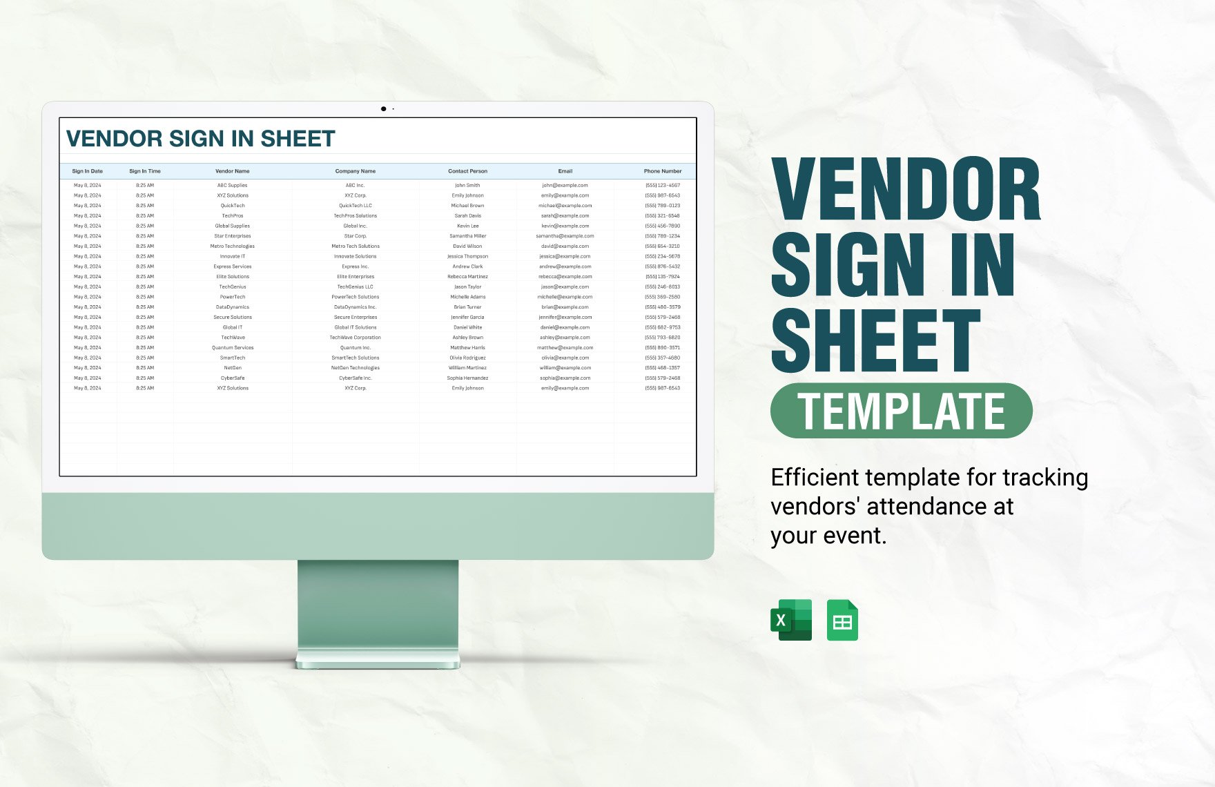 Vendor Sign in Sheet Template in Excel, Google Sheets