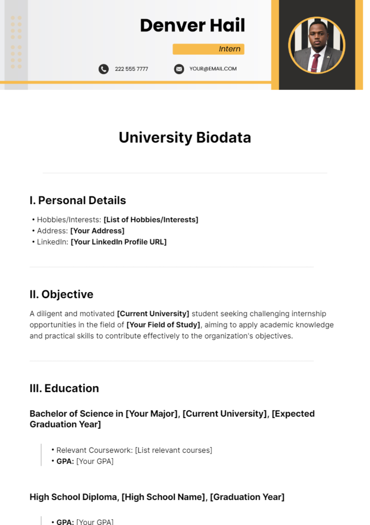 University Biodata Template - Edit Online & Download