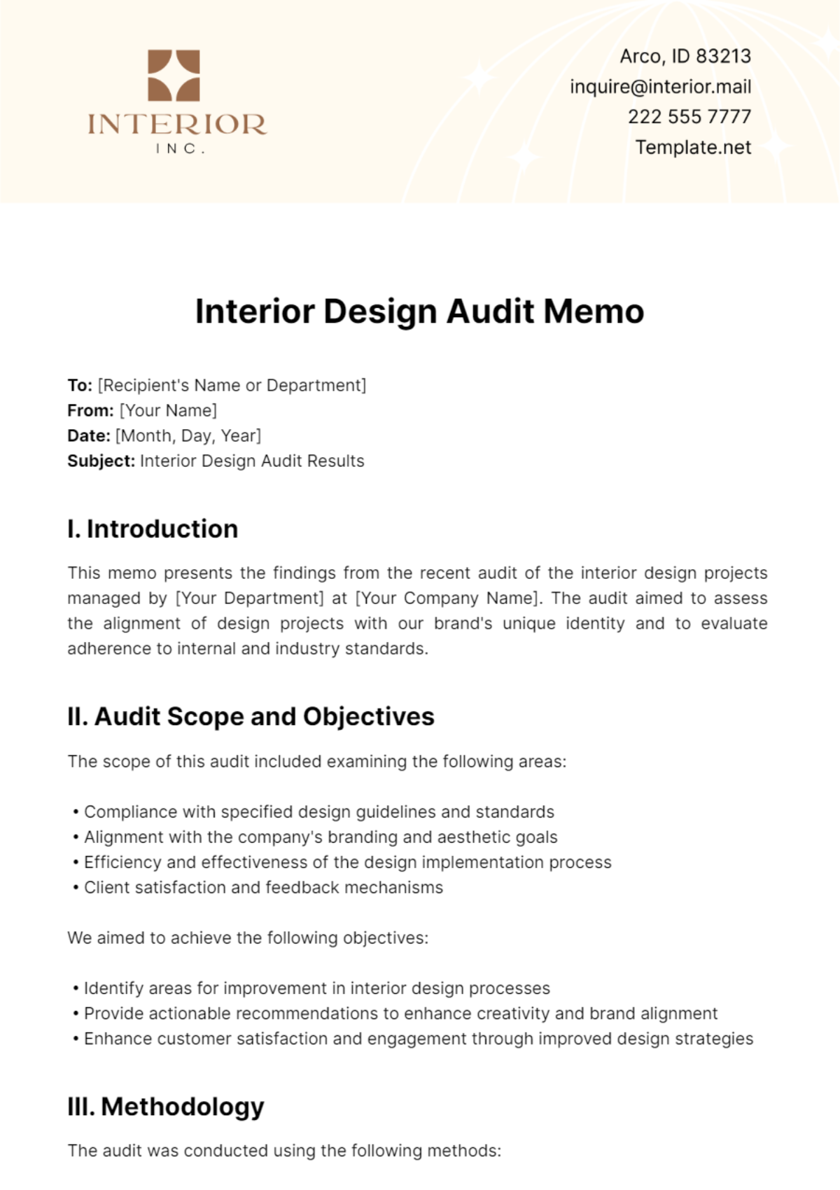 Interior Design Audit Memo Template - Edit Online & Download