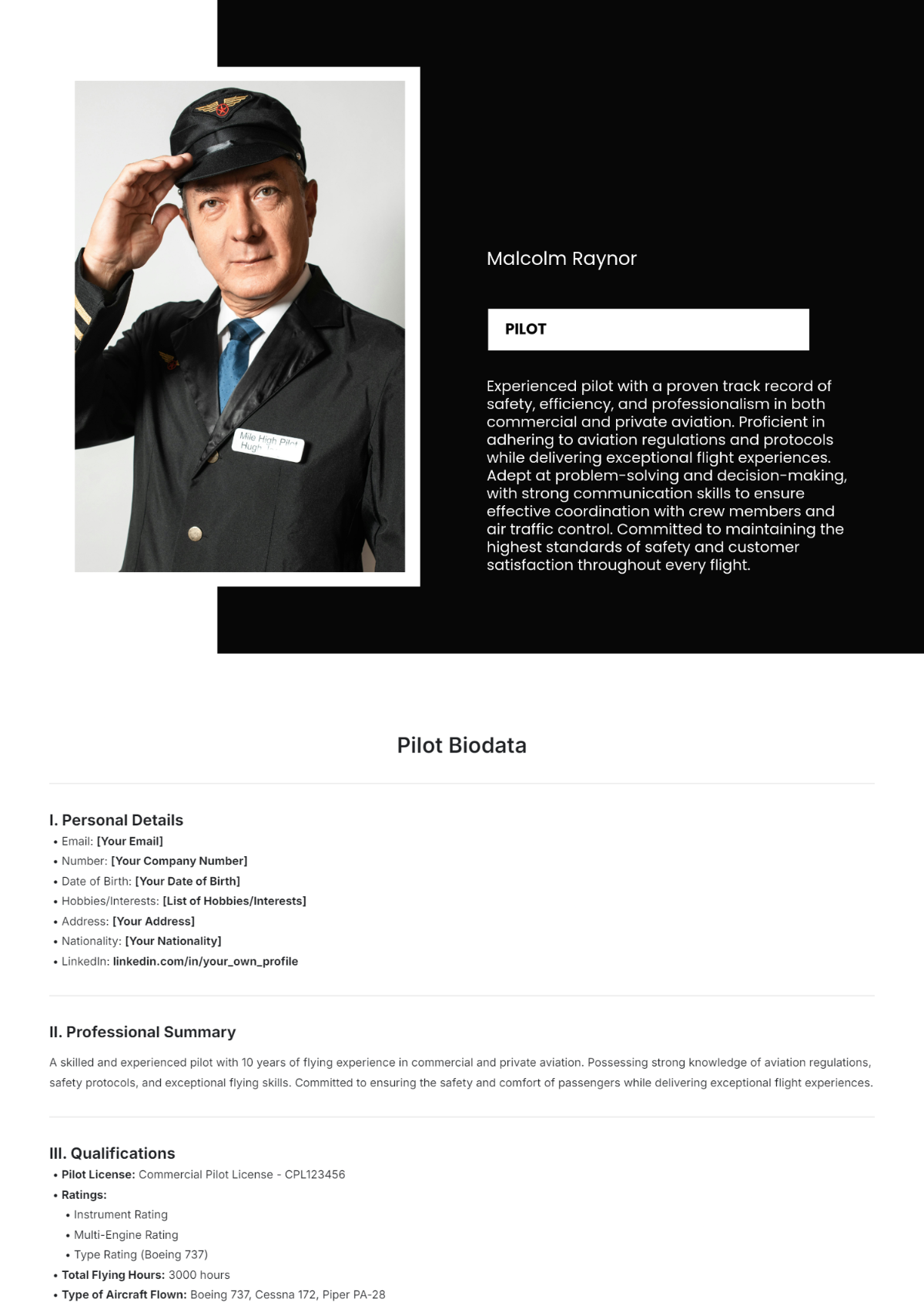 Pilot Biodata Template - Edit Online & Download