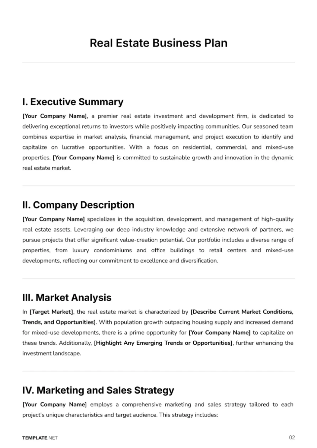 Free Real Estate Business Plan Template to Edit Online