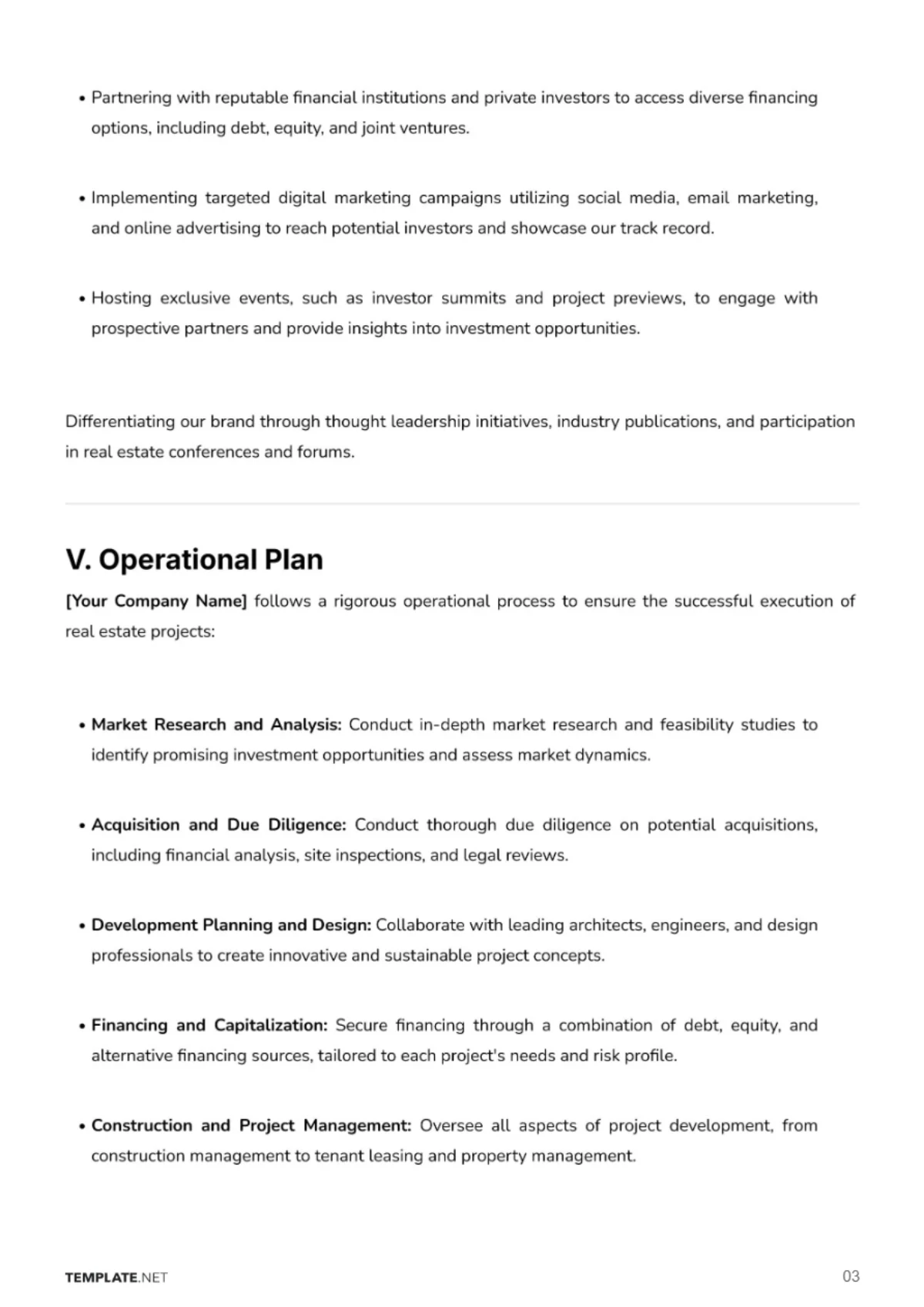 Free Real Estate Business Plan Template to Edit Online