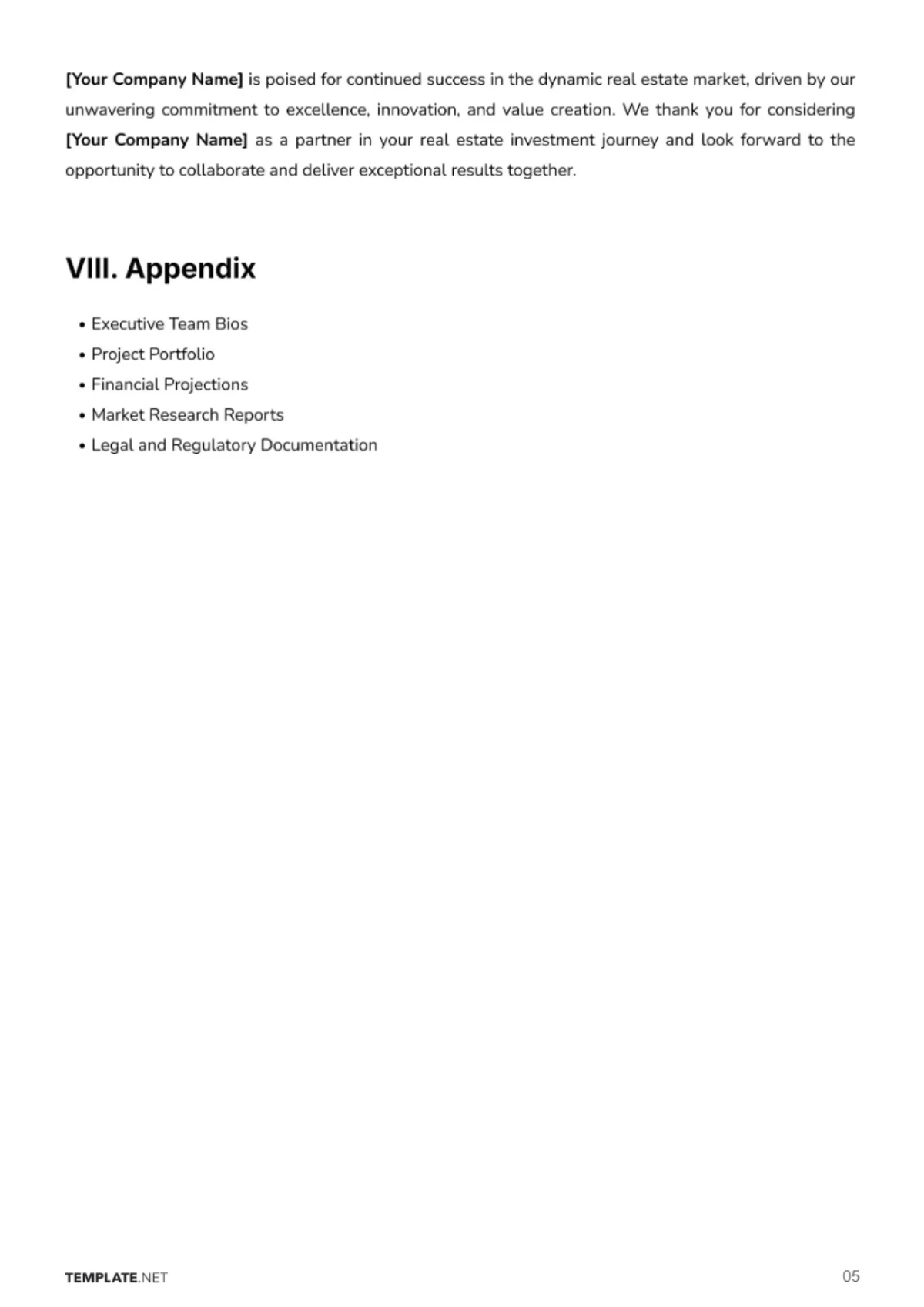 Free Real Estate Business Plan Template to Edit Online