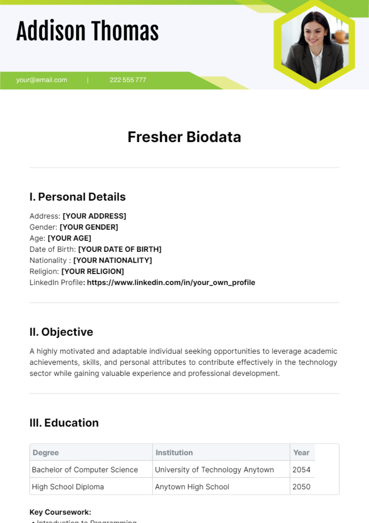 Fresher Biodata Template - Edit Online & Download