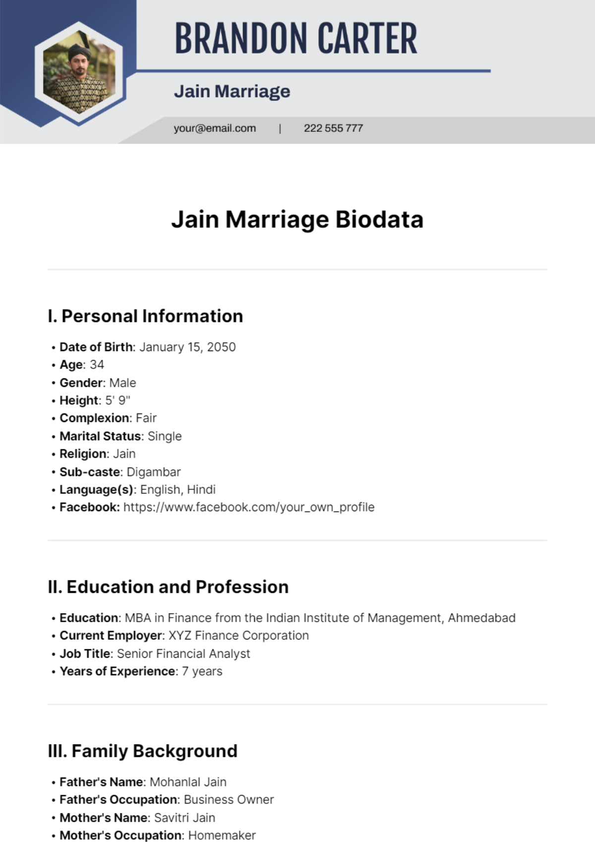 Jain Marriage Biodata Template - Edit Online & Download