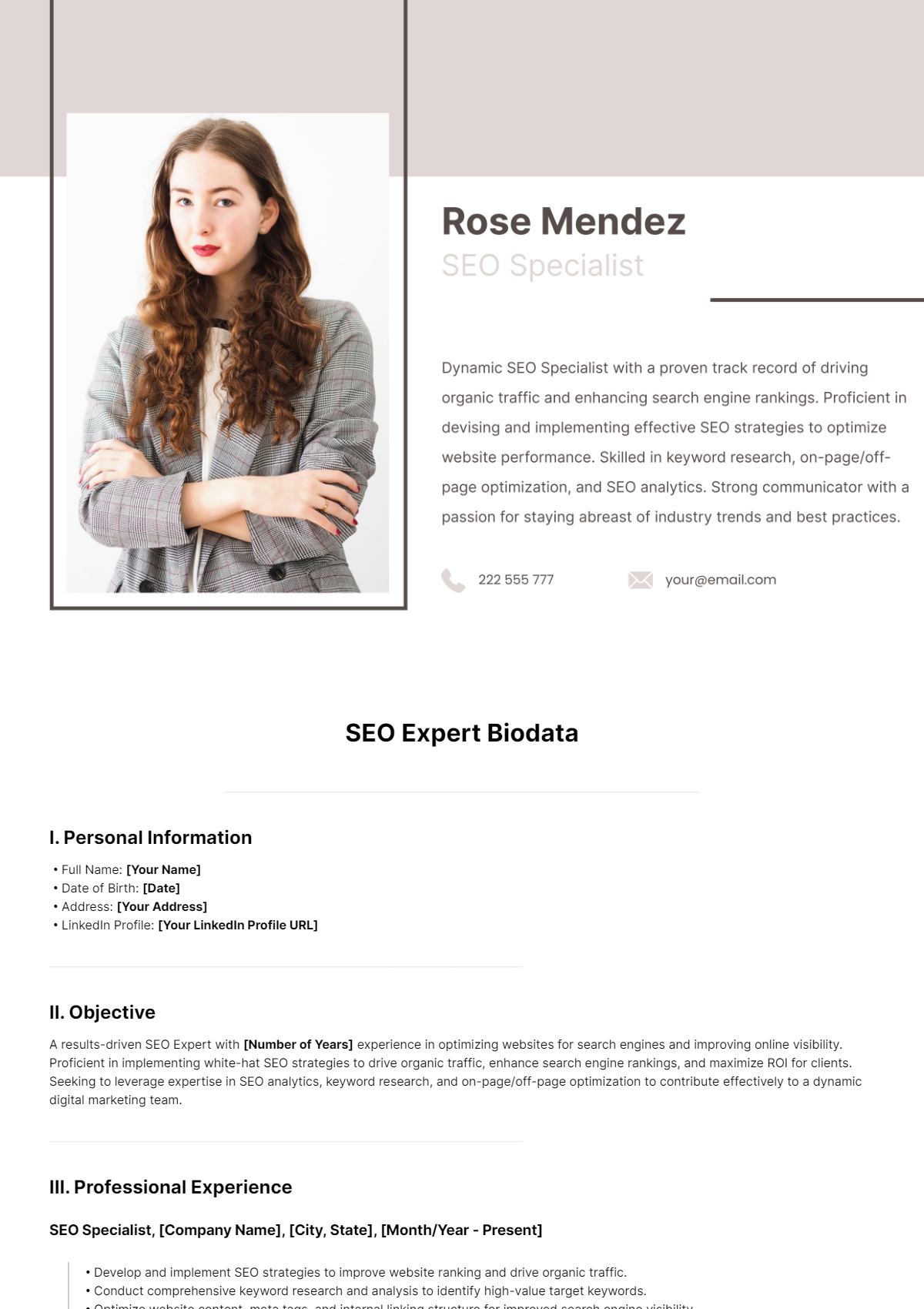 Seo Expert Biodata Template - Edit Online & Download