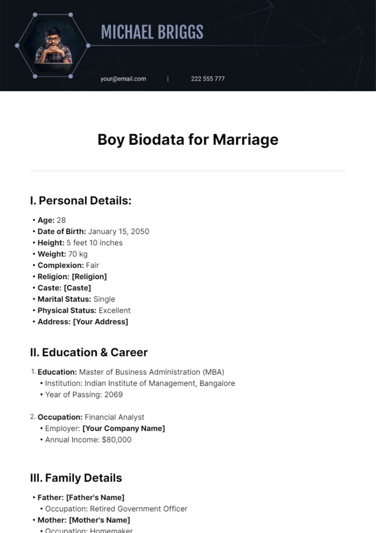 Boy Biodata for Marriage Template - Edit Online & Download