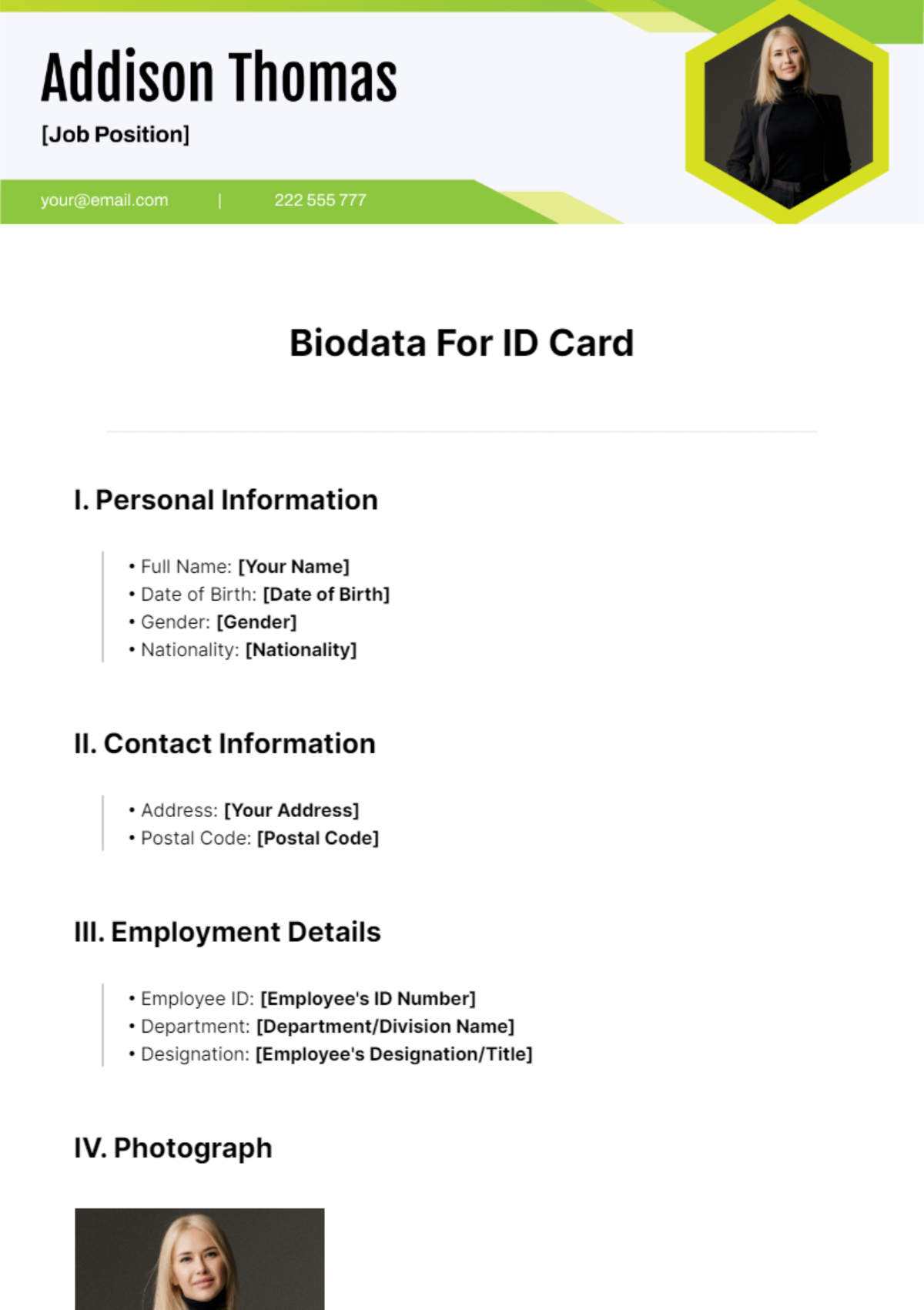 Free Biodata Templates to Edit Online & Print