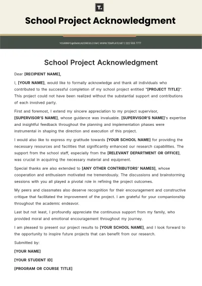 Free School Project Acknowledgment Template to Edit Online