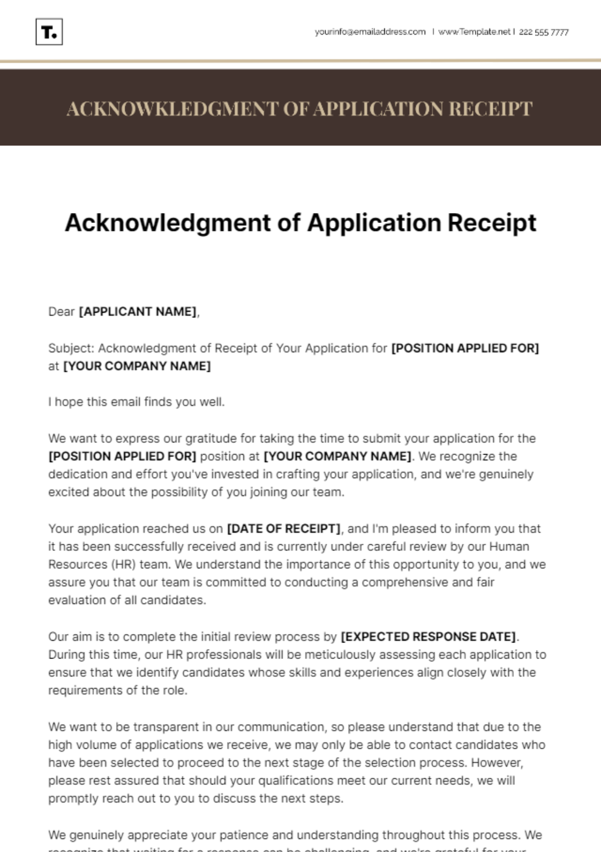 Acknowledgment Of Application Receipt Template