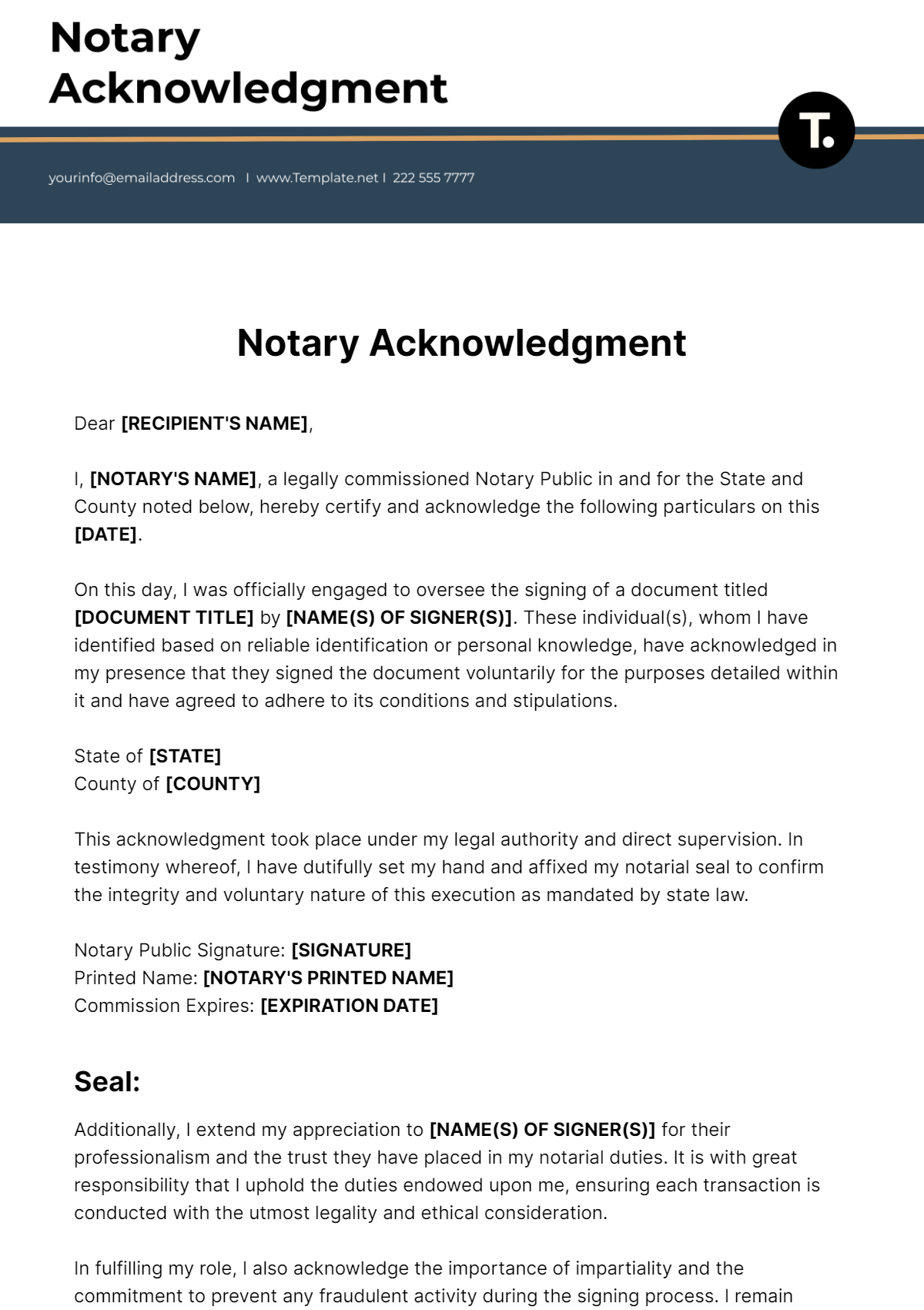 Free Notary Acknowledgment Template